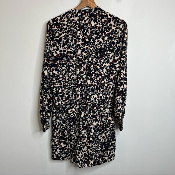 LOFT Womens Size 2 Navy Blue Burgundy Cream Floral Long Sleeve Tie Neck Romper - Picture 3 of 15